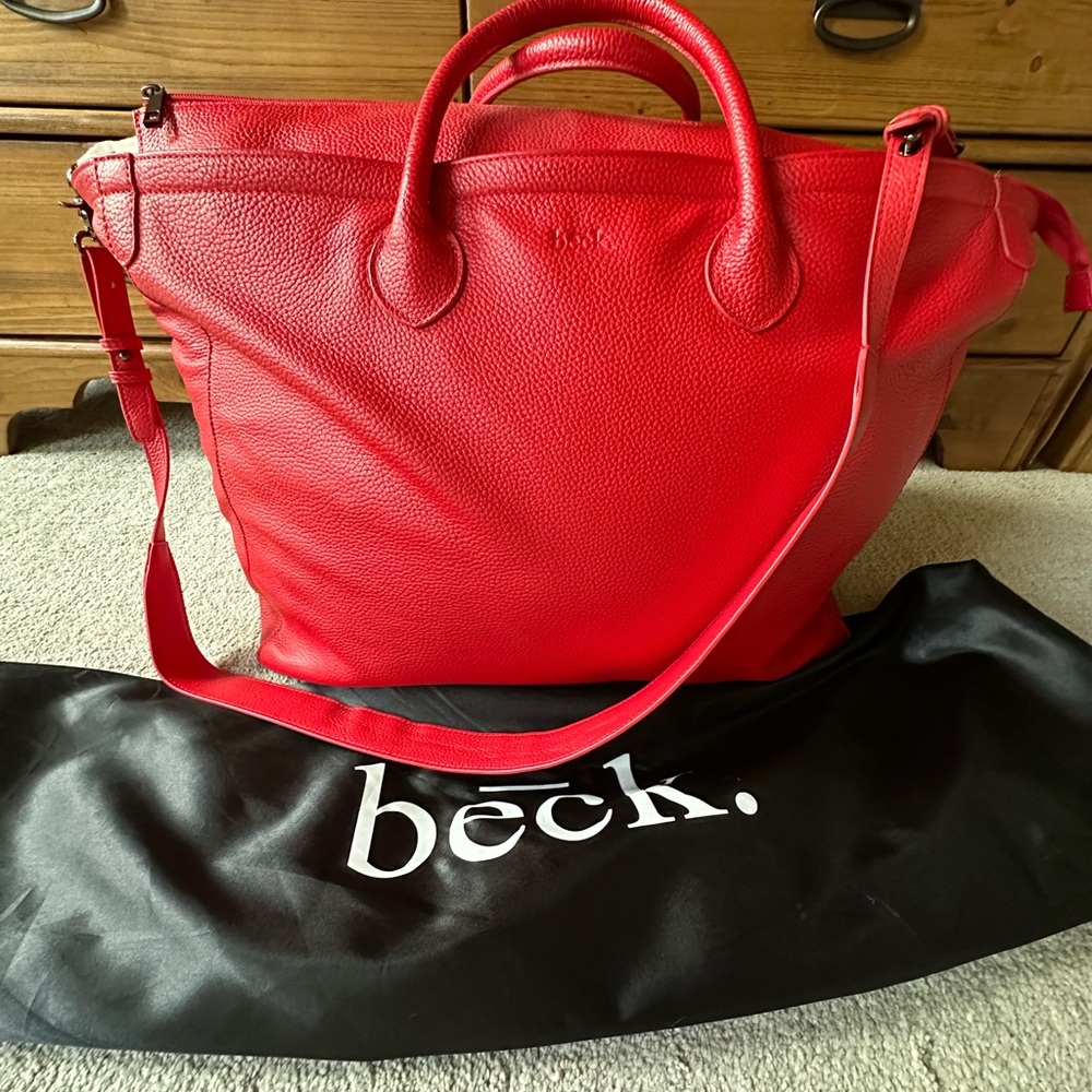 Beck Red Leather Weekender Tote Bag